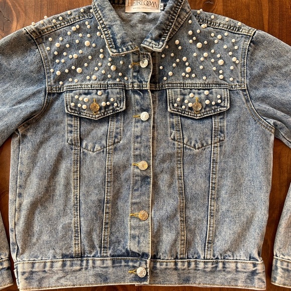 Heirloom Bridal Pearl-Embellished Denim Jacket | "Mrs. Whitney" | Size M - Picture 2 of 4